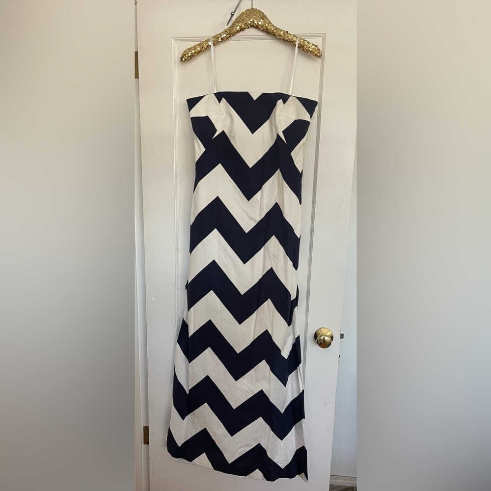Milly size 14 maxi dress navy and white strapless